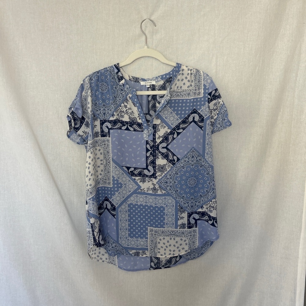 Pleione Navy and White Floral Blouse